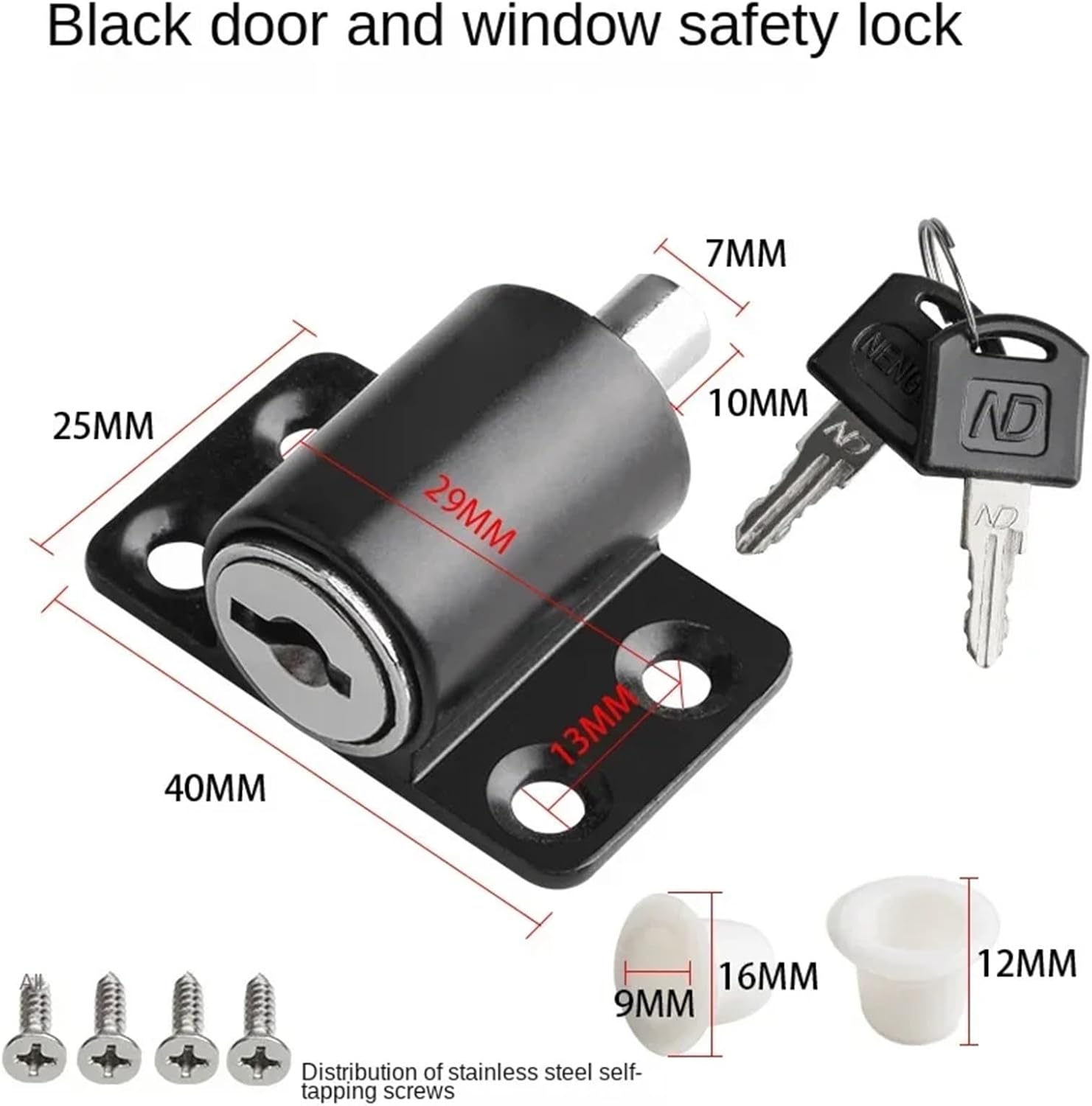Sliding Window Patio Screw Door Lock Key Push Aluminum Alloy with Keys 1Pcs