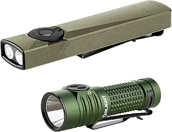 OLIGHT Arkfeld Ultra Cool White 1400 Lumens EDC Flat Flashlight Bundle with BatonTurbo 1000 Lm Rechargeable Handheld Flash Light