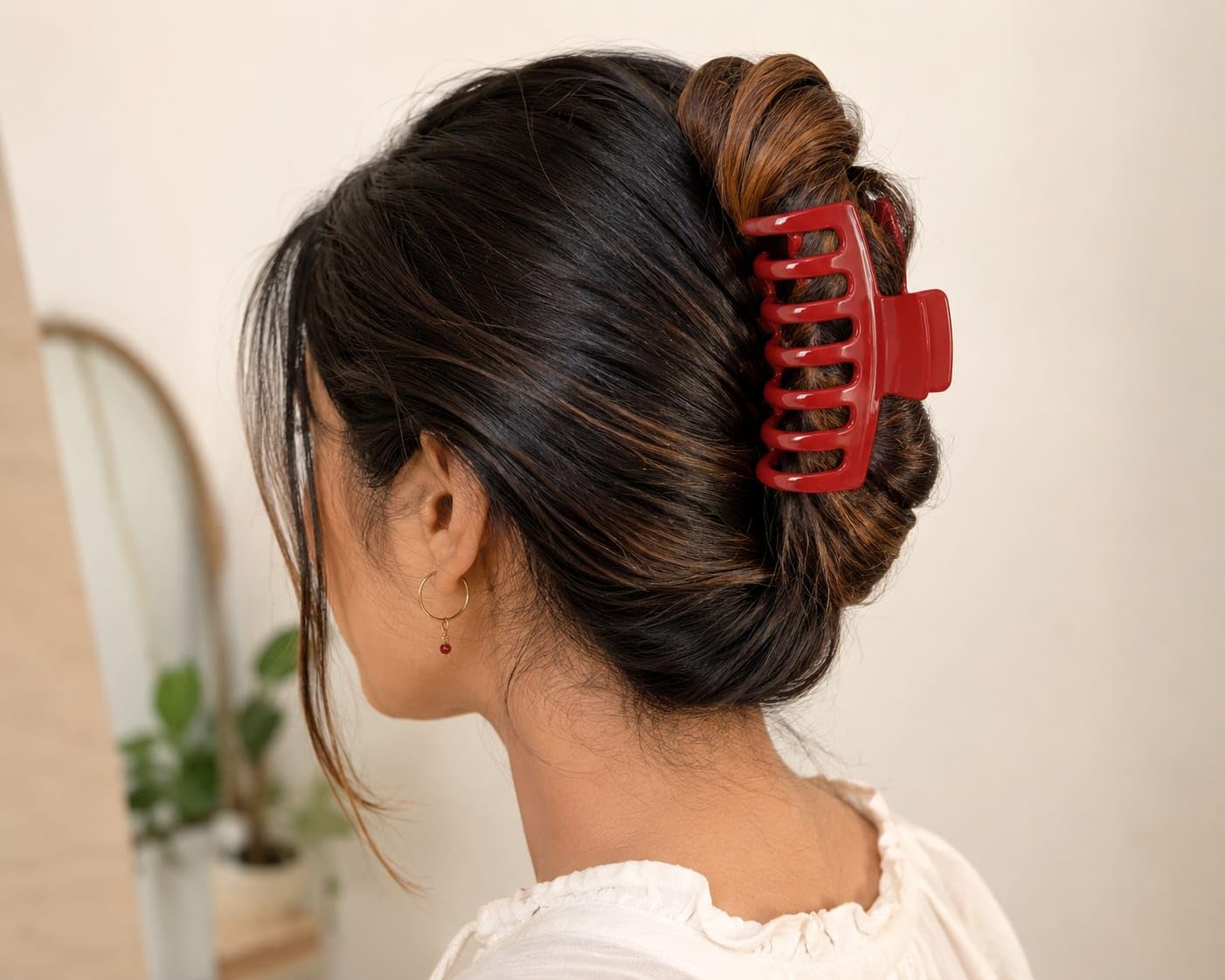 large hair claw clips for women, non slip matte hair clips, strong hold hair accessories for thick thin curly straight hair, pack of 2 red, silicone elastic material