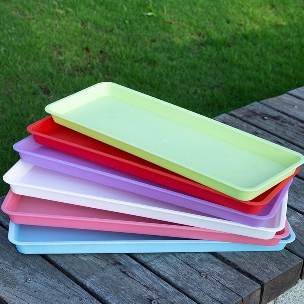 Lot de 6 soucoupes rectangulaires en plastique pour pot de fleurs pour intérieur et extérieur, récupérateurs d'eau colorés pour protéger les sols et les jardins, 45 x 16,5 cm
