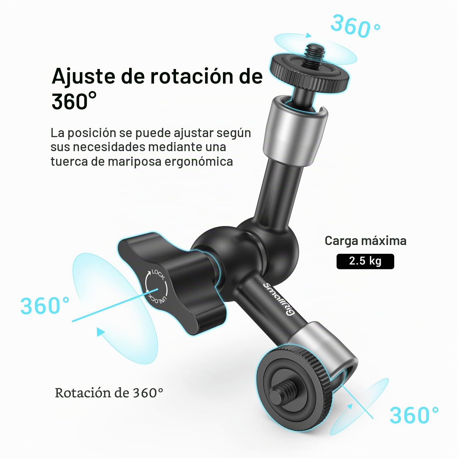 SMALLRIG Brazo Magico 5 Pulgadas con Super Clamp Pinza, Carga 2.5kg de Aleación de Aluminio para Monitor y luz LED - KBUM2730