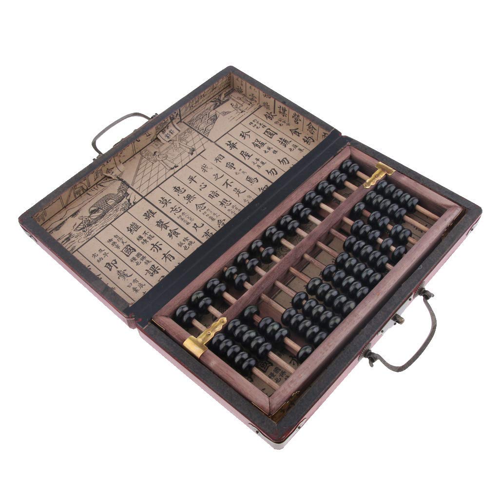 Boulier de Perles en Bois Vintage Chinois Outil de Calcul Arithmétique avec Boîte de Rangement