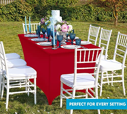 Image of Utopia Kitchen Spandex Tablecloth 1 Pack [6FT, Red] Tight, Fitted, Washable and Wrinkle Resistant Stretch Rectangular Patio Table Cover for Event, Wedding, Banquet & Parties [72Lx30Wx30H Inch]