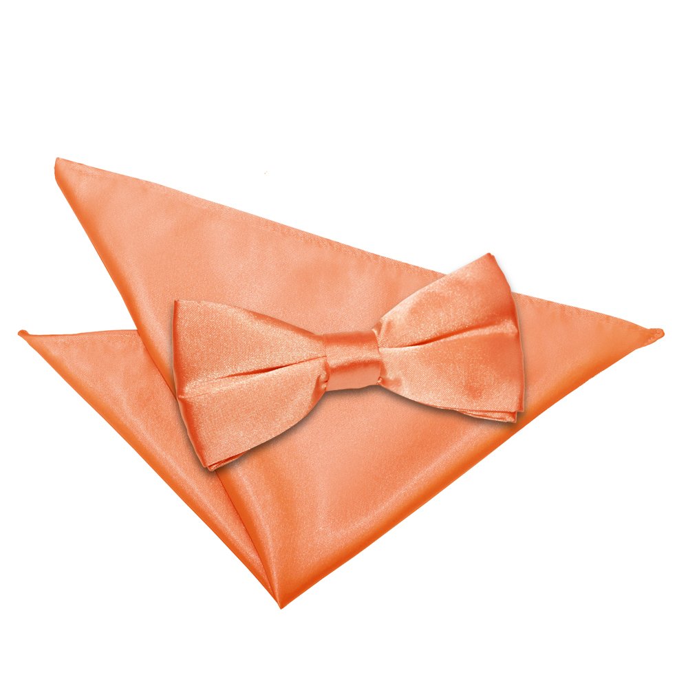 Dqt Men's Coral Plain Satin Pre-Tied Bow Tie & Pocket Square Set (2Pc) - Wedding, Business & Formal