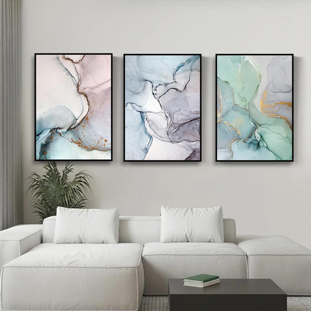 LMYSXAOZ Abstract Wall Art Canvas Painting Print Nordic Luxe Gilt Picture Turquoise Gold Foil Marble Texture Poster Decoration for Home No frame