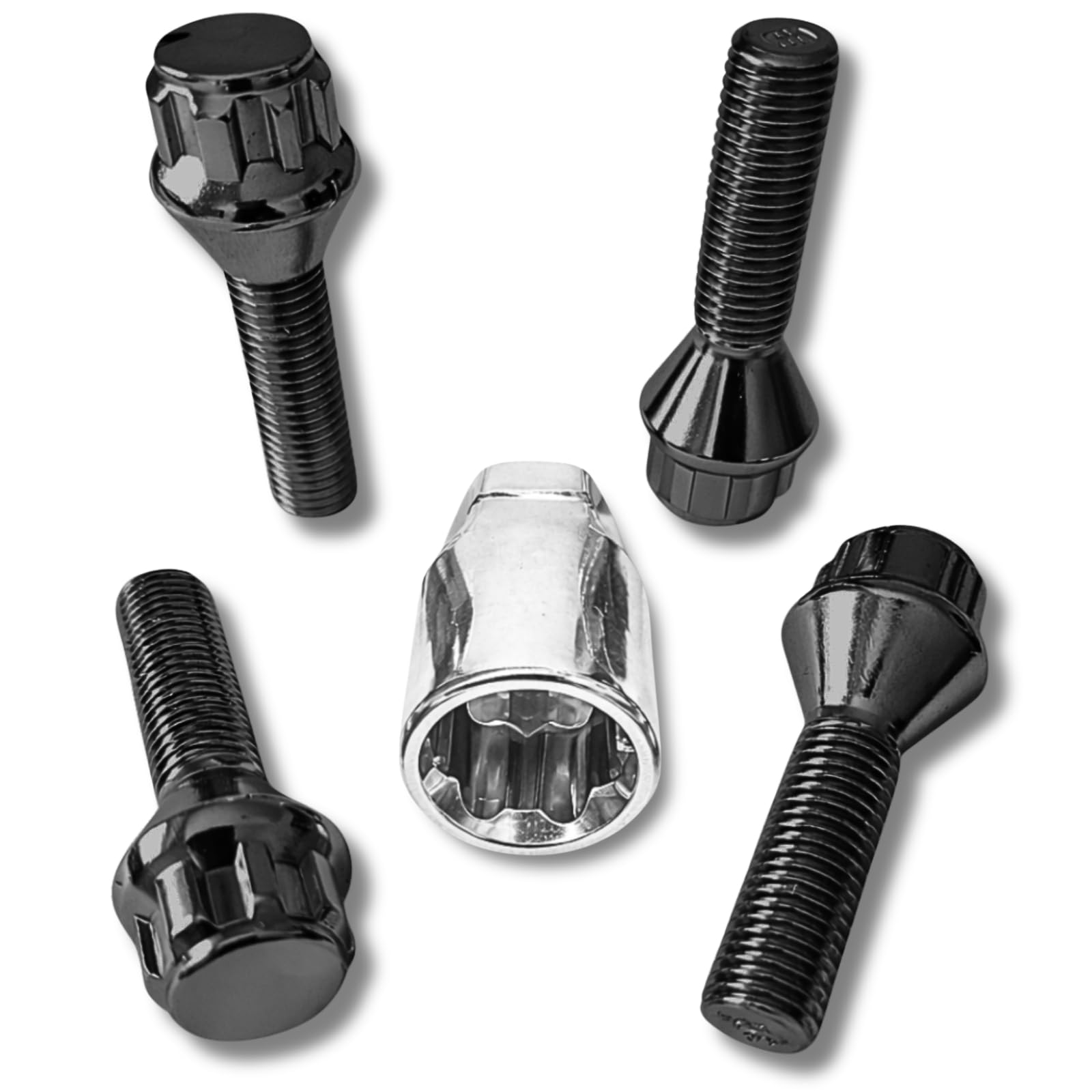 Blokada do felg M12 x 1,5 x 35 mm, taśma stożkowa 60°, 4 czarne zamki do felg, zestaw 4 sztuk, zabezpieczenie felg, zabezpieczenie przed kradzieżą, zabezpieczenie kół, śruby kół