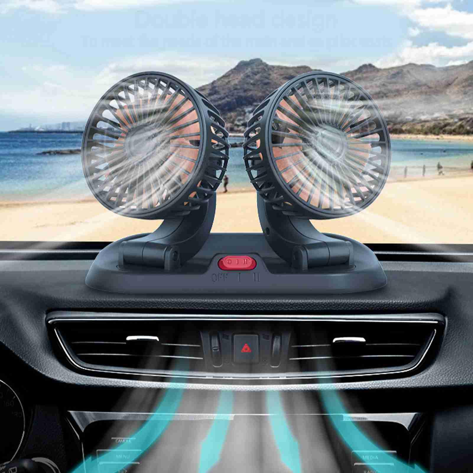 Ventilateur Voiture Ventilateur de Refroidissement de Voiture Double TêTe Connecteur Allume-Cigare RéGlable Circulateur d'air Multifonction pour VéHicules (Type 24V)