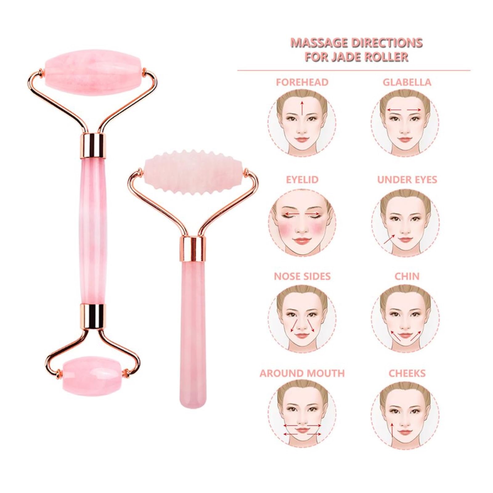 6 en 1 Outils de soins de la peau du visage Rouleau de jade Pierre de quartz rose Gua Sha Masseur Kit Lift Nettoyage des rides