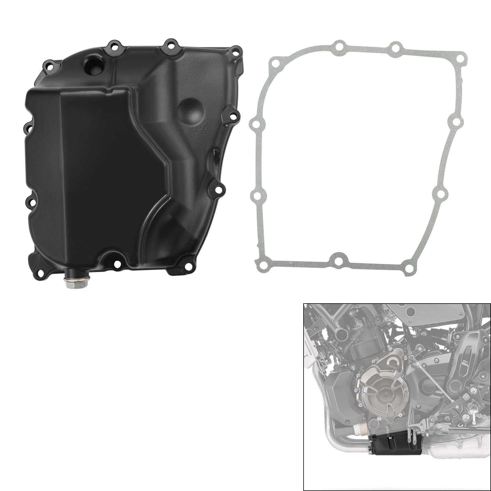 Coperchio per vasca olio moto con guarnizione in alluminio nero compatibile con Yamaha MT07 FZ07 XSR700 Tenere 700 (2014-2024), ricambio per filtro vasca olio