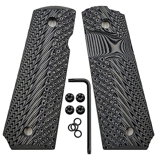 Cool Hand 1911 G10 Grips, Full Size (Government/Commander), Gun Screws Included, Big Scoop, Ambi Safety Cut, Ops Texture, Gun Metal #TOP1