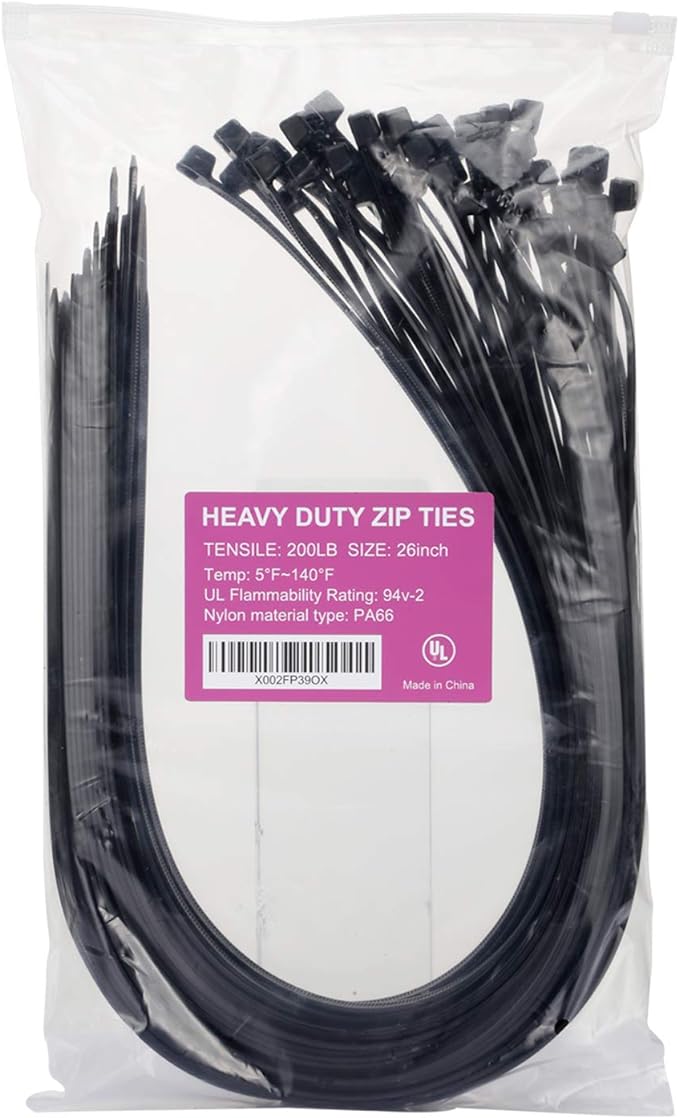 Large Zip Ties Heavy Duty Big Cable Ties Extra Long Tie Wraps Black 26 Inch 60