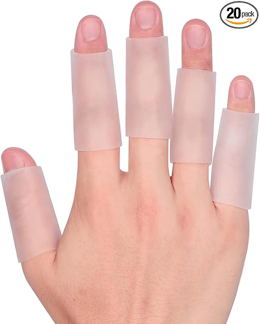 20 PCS Gel Finger Sleeve Protectors - Silicone Finger Sleeves Cushions and Protects - Finger Cots Bandages Provide Relief for Finger Cracking, Corns, Blisters and Calluses Protect (Clear)