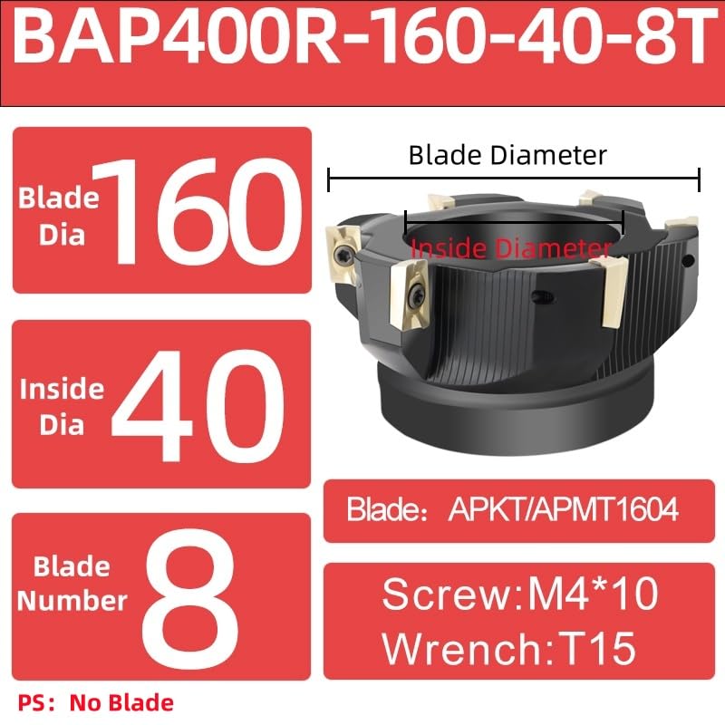 1pc BAP300R BAP400R 50-22-5T 63-22-4T 80-27-6T Milling Cutter Arbor CNC Lathe Cutter Turning Tool for APMT1135 APMT1604PDER Inserts(BAP400R-160-40-8T-H)