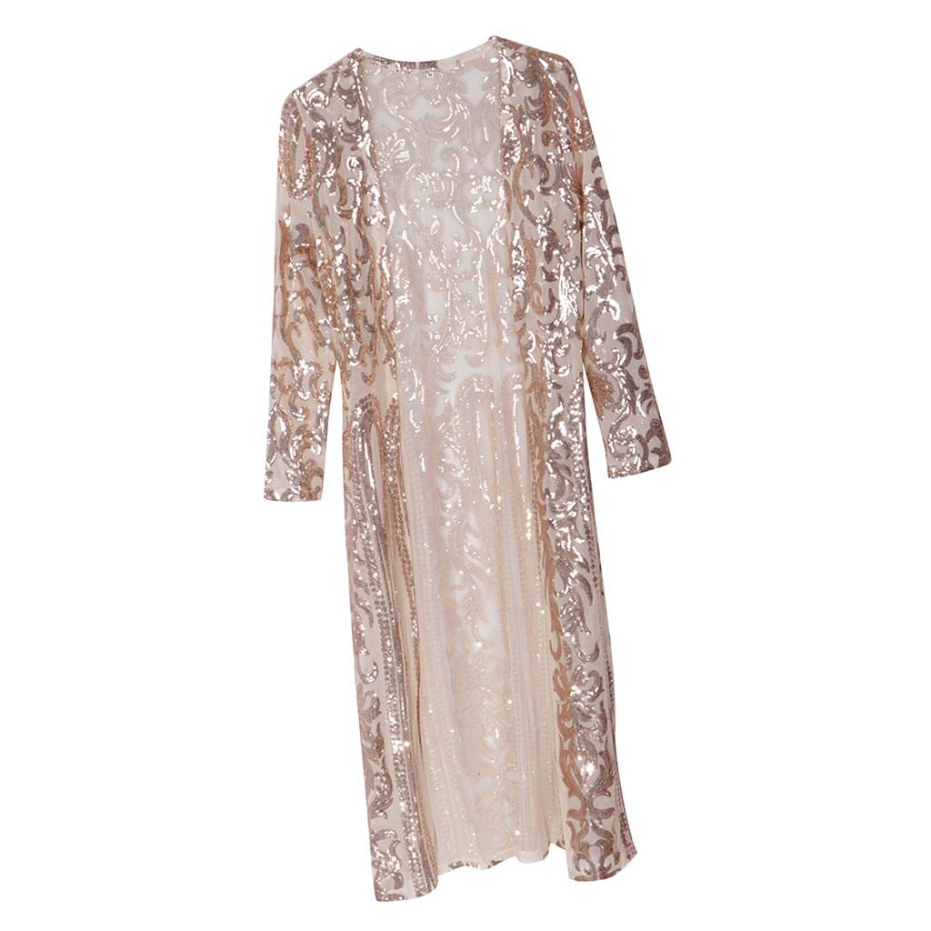 HEAVENGLOW Cloak Coat Dress for Women Sequins Perspective Cardigan Cloak Golden-image-32