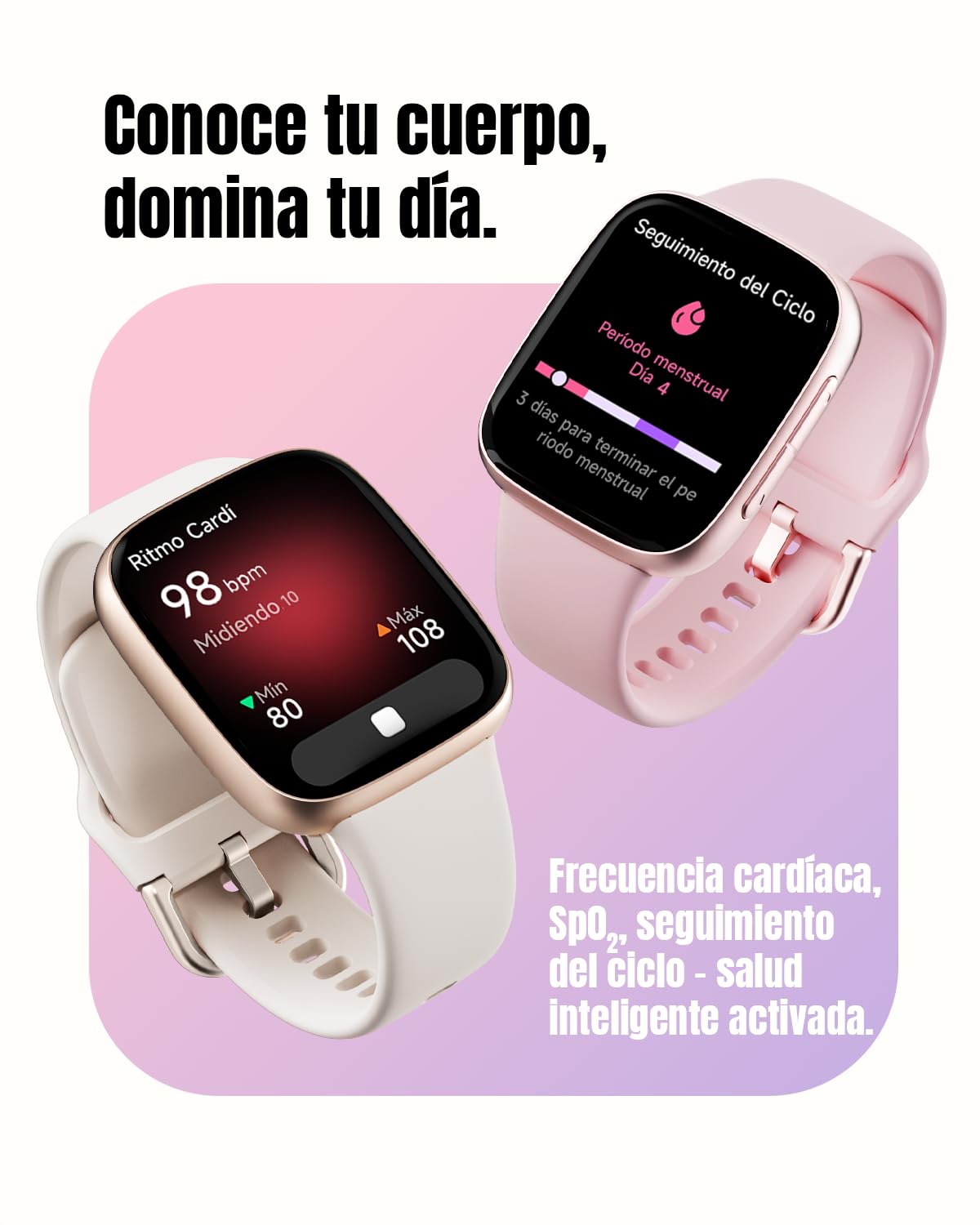 Reloj Inteligente Mujer, Smartwatch con Pantalla AMOLED, Resistente al Agua 3ATM para Natación, Llamadas Entrantes/Salientes, Reloj Deportivo con Ritmo Cardíaco/Sueño/100 Deportes, Rosa