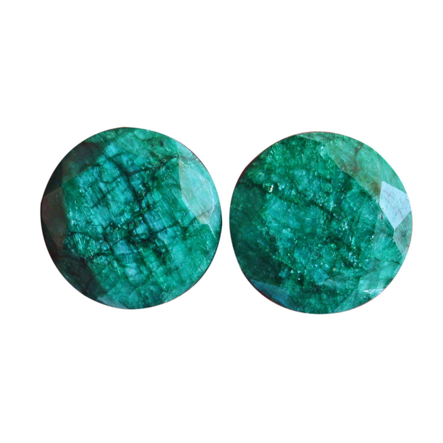 Corundum Green Emerald Pair Gemstone, Round Shape, Faceted Cut Emerald, Size 15x15x5 MM Earring Pair, Handmade Pair, Emerald Suppliers 23378