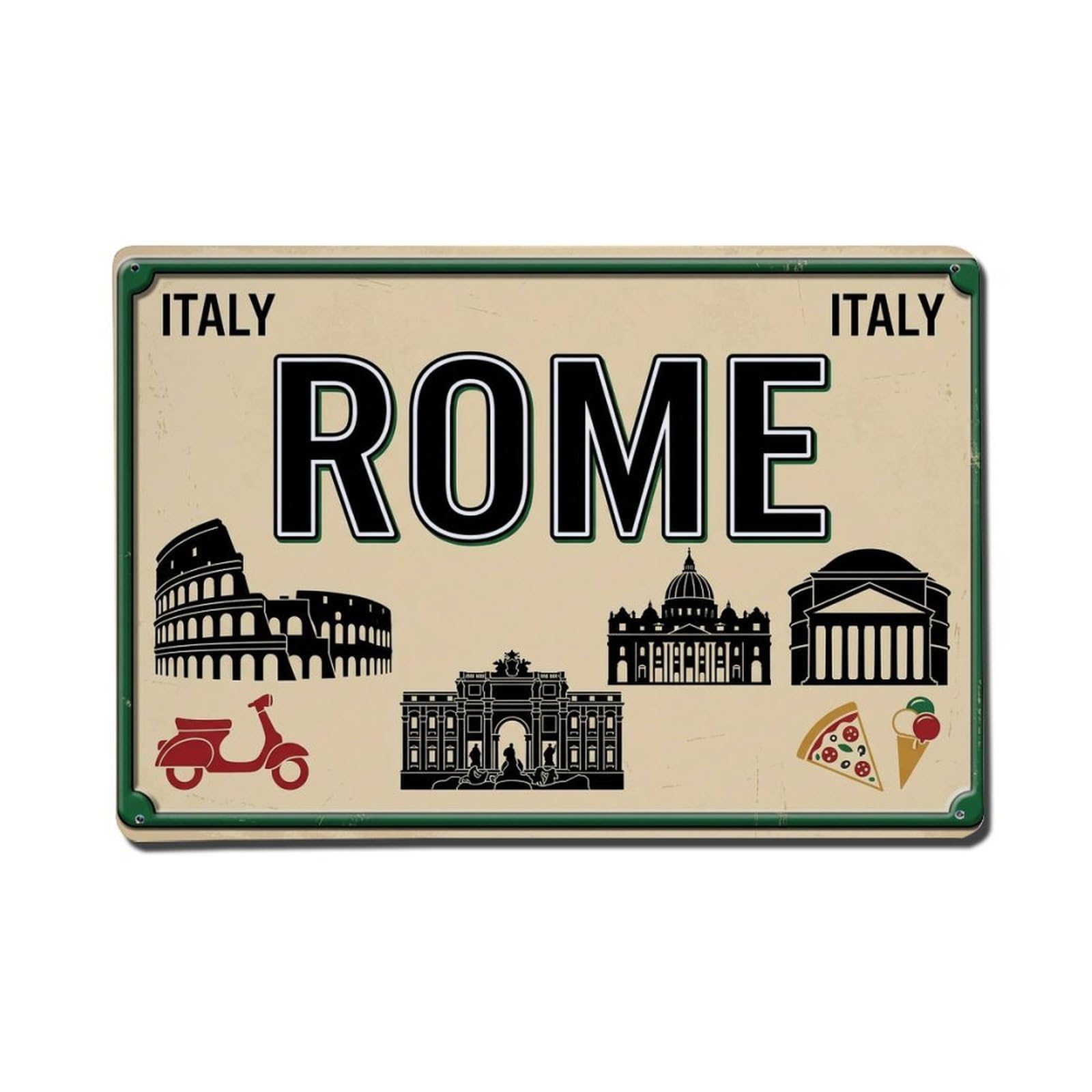 Xanthor Style Vintage Travel Rome Italy Colosseum Pizza Metal Tin Sign