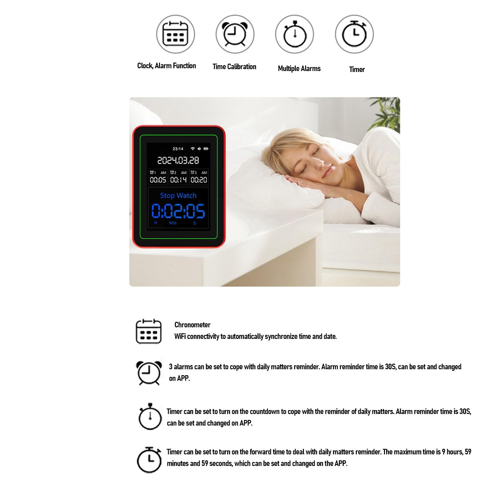 Monitor di qualità Dell'Aria WiFi, Tester di qualità Dell'Aria Interna per CO2, TVOC, HCHO, PM0.3-PM10, Temperatura e umidità, Dati in Tempo Reale con App Mobile, Rilevatore di (+rosso)