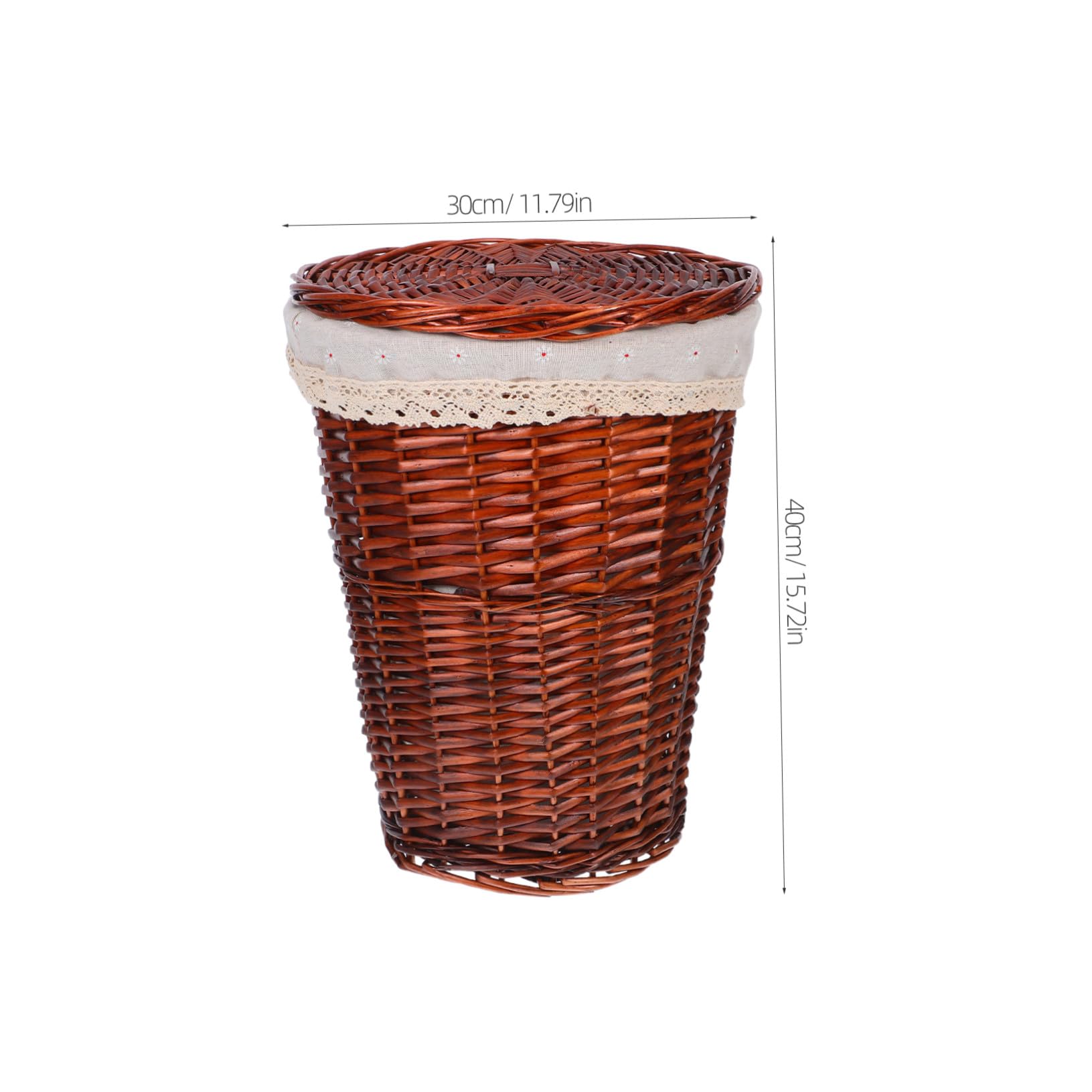 GLEAVI Cesto para Ropa Sucia Pequeño de Mimbre con Tapa, Diseño Redondo y Forro de Algodón para Cocina y Oficina con Almacenamiento Oculto y Estilo Rústico