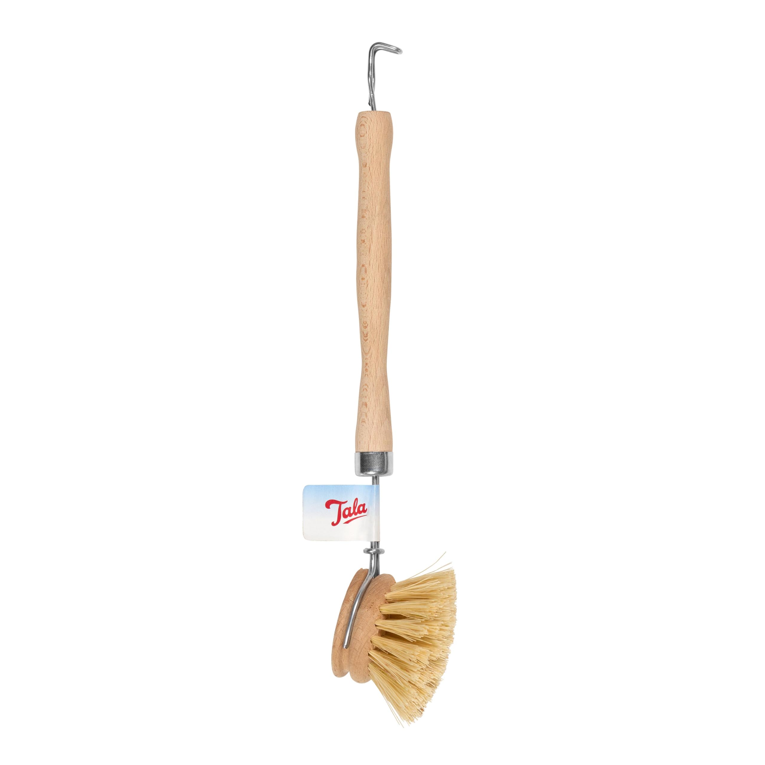 Tala Wooden dish brush with Natural Fibres, Long reach washing up brush ideal for Cleaning Kitchen Goods like glasses, plates, pots and pans, Has a replacable brush heads