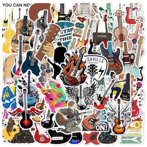 Gitarre-Instrumente Aufkleber Guitar Stickers 50 Stück Skateboard Graffiti Aufkleber Motorräder Fahrrad Snowboard Gepäck Laptop Auto Koffer für Kinder und Jugendliche Wasserdichte Vinyl Aufkleber