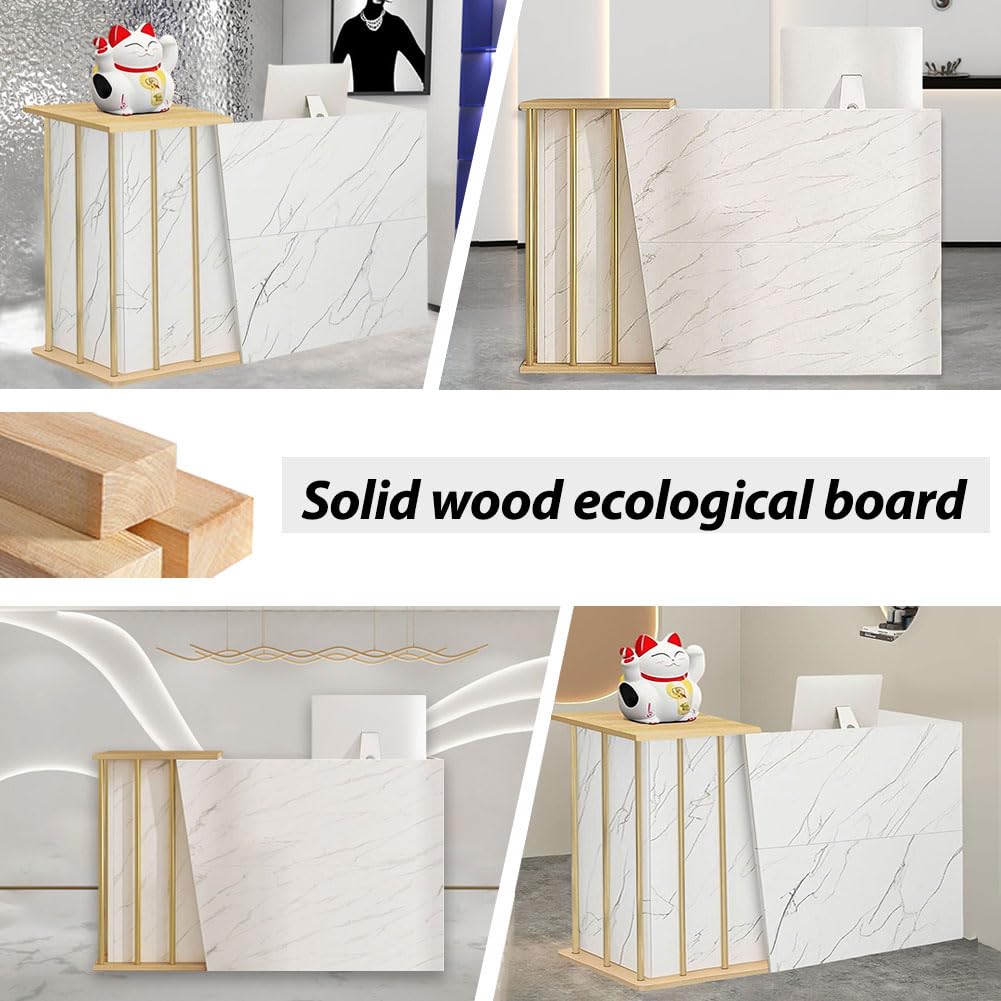 Banco Reception Con Cassetto Portasoldi – Design Marmo, 140x40x90 Cm, In Legno Massello, Con Cassetto Bloccabile, Ideale Per Negozi, Bar E Uffici