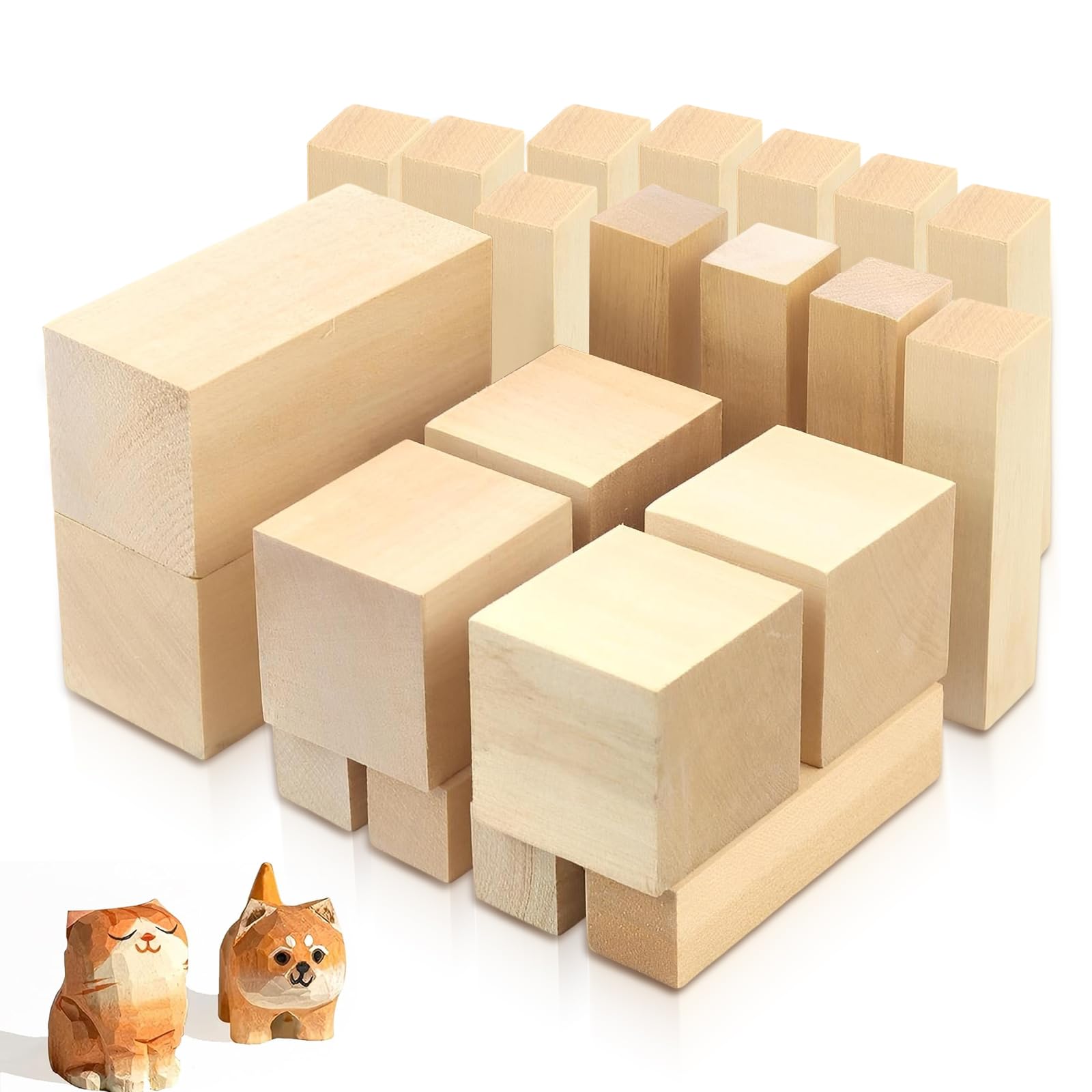 Zliger Balsa Wood, 22 pcs Whittling Wood for Crafts, Large Wooden Blocks for Craft, Wooden Carving Blocks for Beginners Adults Kids