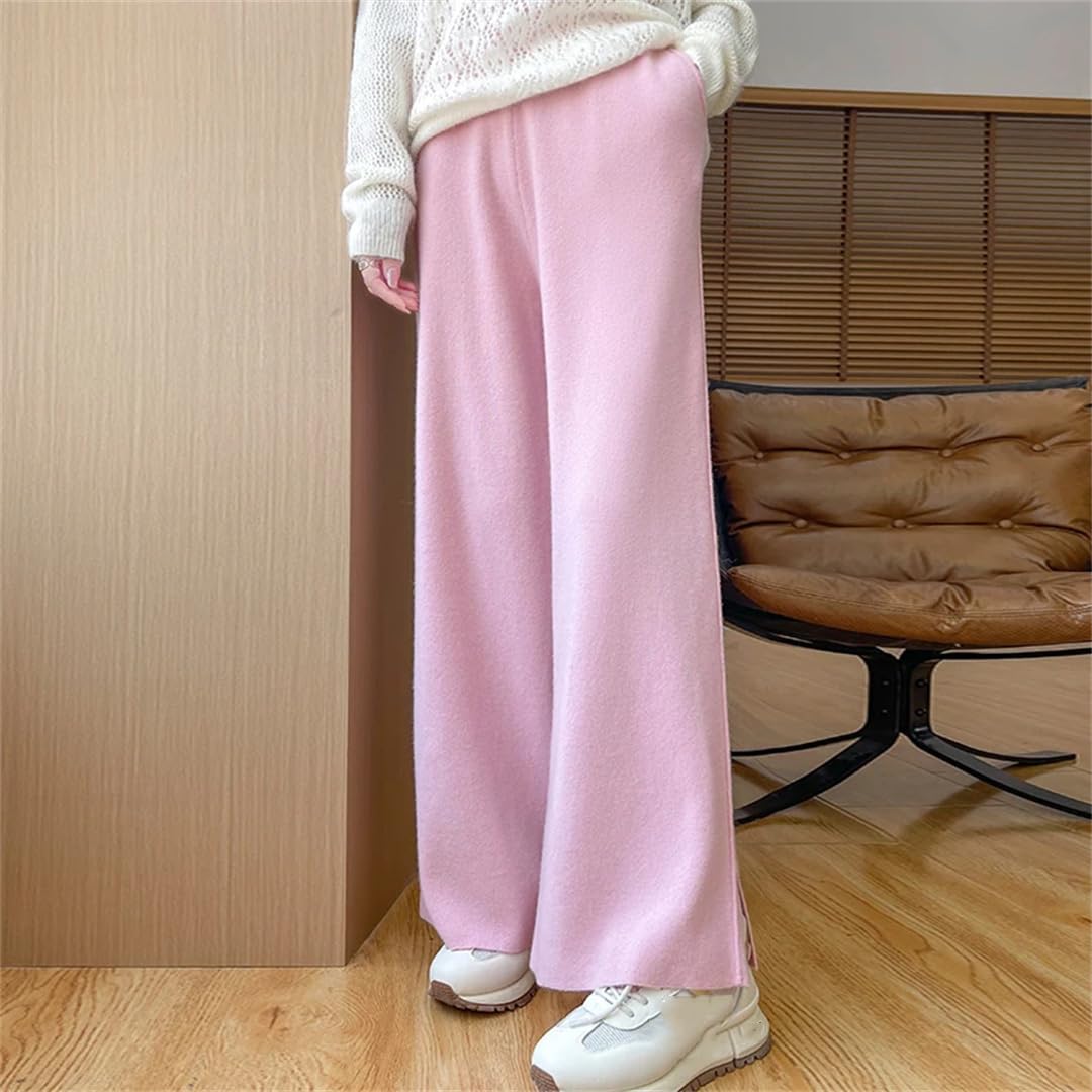Pantaloni casual a gamba larga con vita in lana merino Rlastic Pantaloni invernali in lana, Ben Zi, S