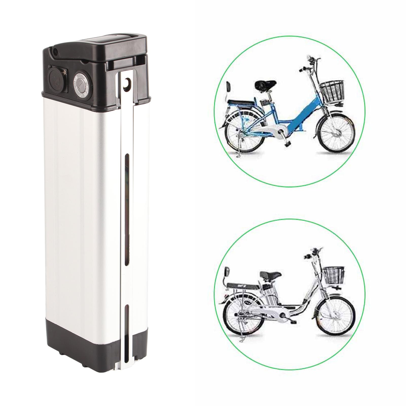 Boîte de rangement pour batteries de vélo électrique, boîtier de batterie au lithium durable avec prise de charge, idéal pour vélos électriques 36 V/48 V, construction en alliage d'aluminium