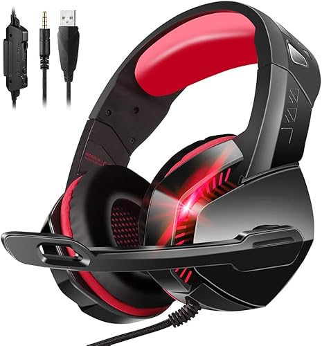 Auricular para juegos para PS4, Xbox One, computadora, laptop, Mac, PS4 con micrófono, auriculares sobre la oreja, cancelación de ruido, sonido