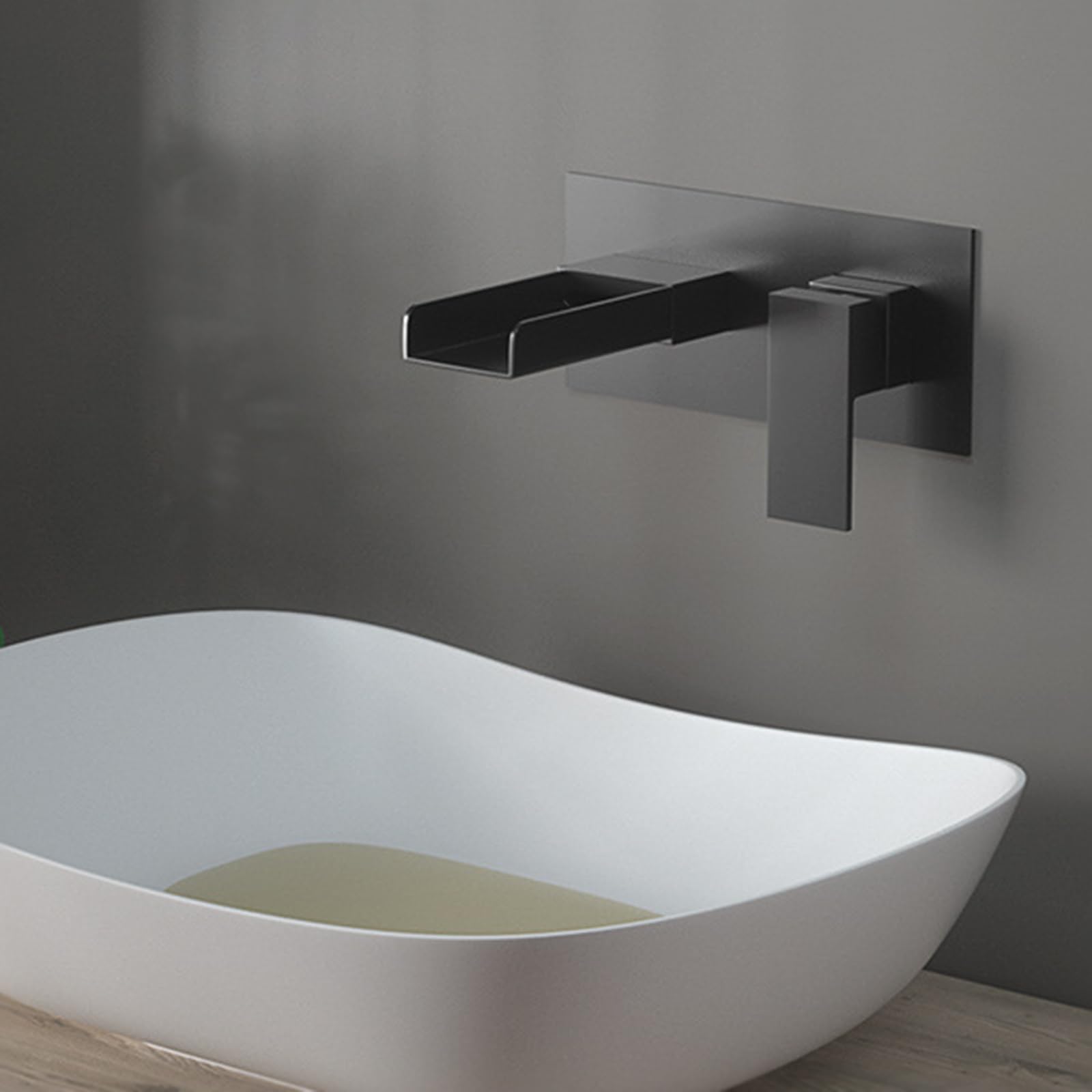 Robinet encastré salle de bain BiaoTeng mitigeur lavabo cascade noir G1/2