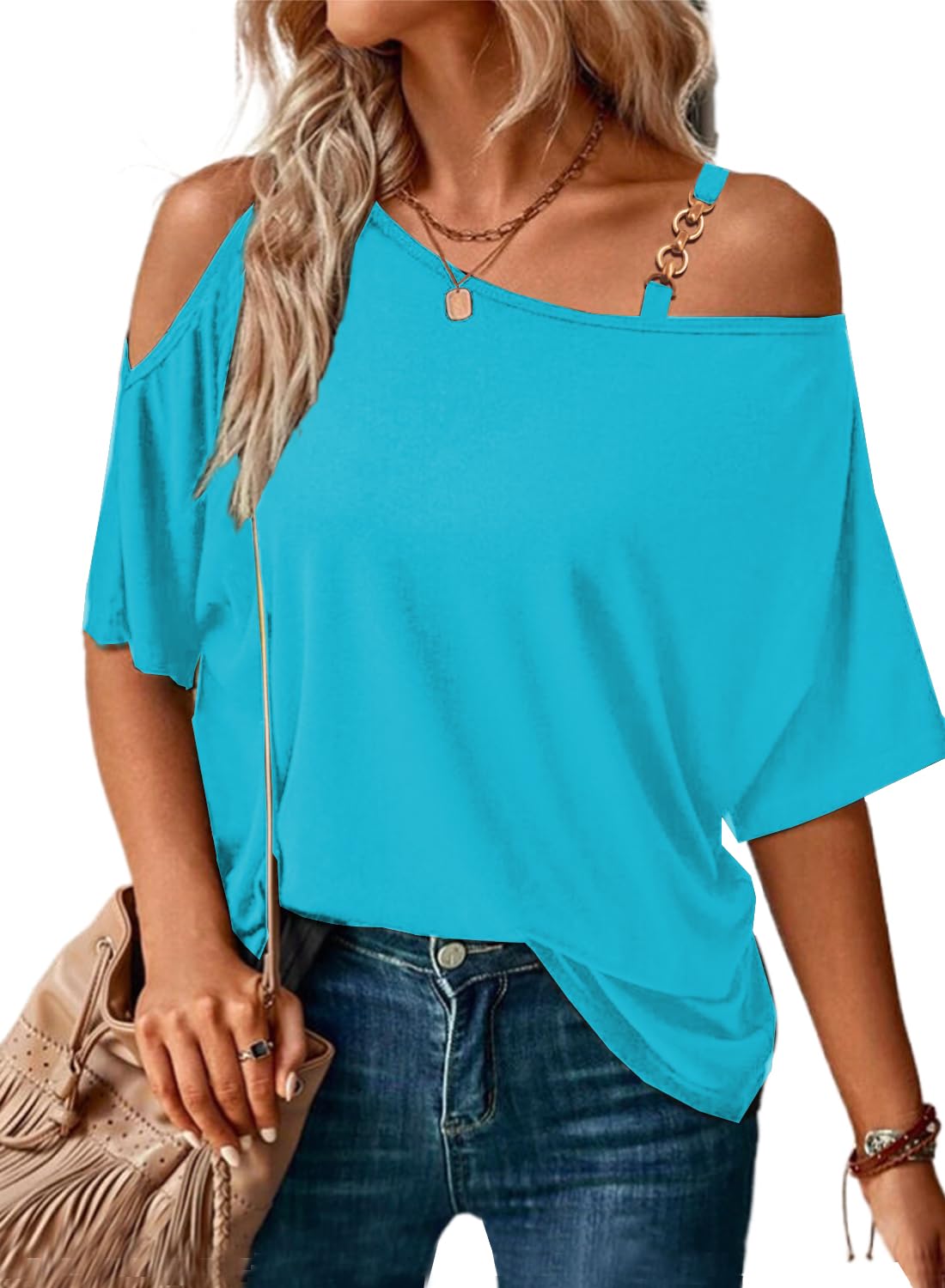 LEIYEE Womens Summer Black Cold Off Shoulder Tops 2026 Sexy Casual Cute Short Sleeve Loose Fit T Shirts Blouse