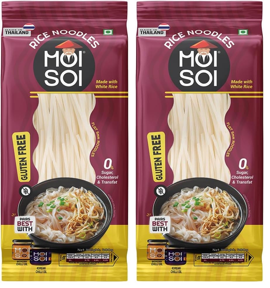 Image of Moi Soi Thai Rice Stick Noodles - Made with Thai Rice |Naturally Gluten Free | Cholesterol Free | 400gms (Pack of 2)