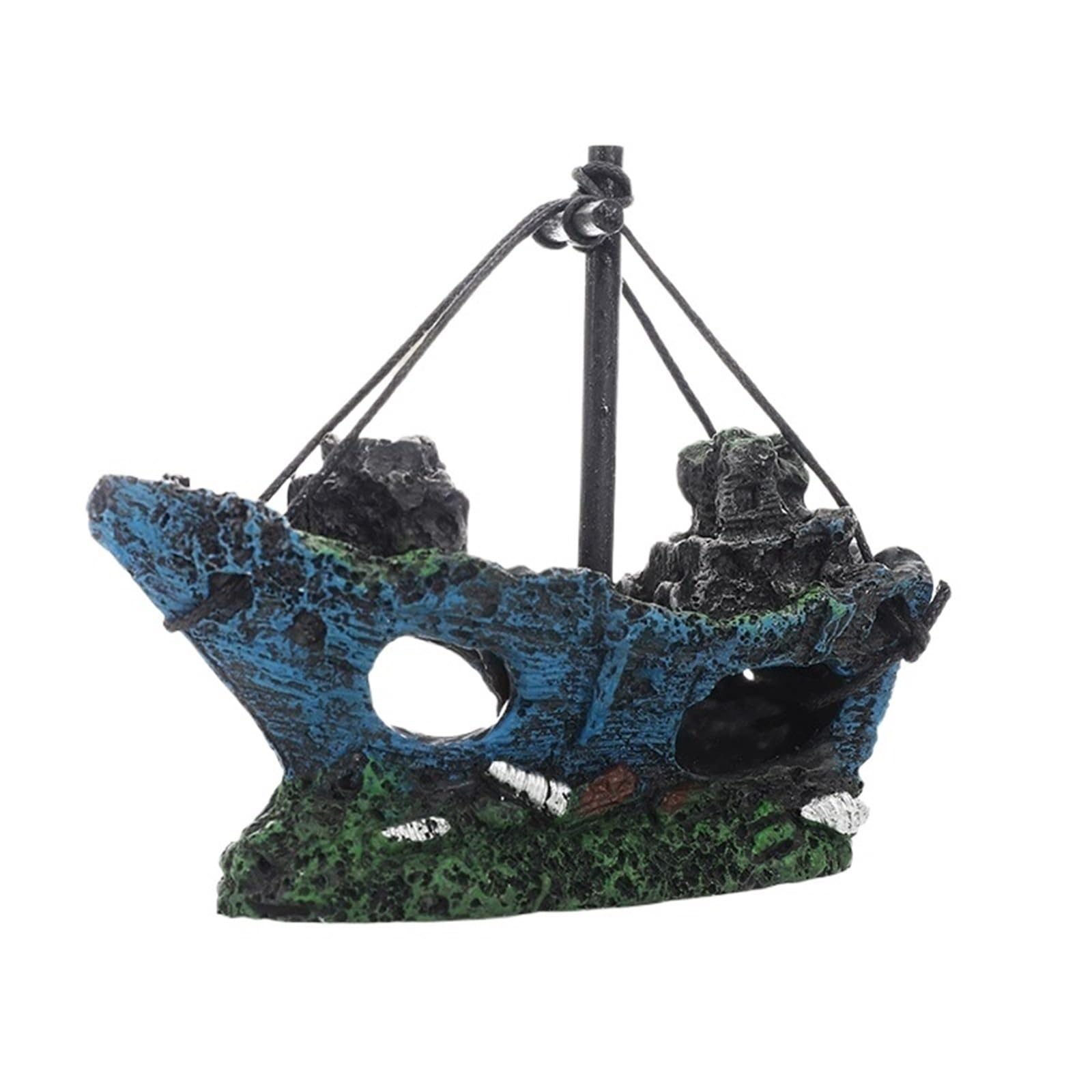 AYWTIUN aquarium ornaments 1Pc Retro Aquarium Fish Tank Landscape Wreck Ship Decoration Hollow Cave Resin Boat Statues Ornament Accessories for Hiding