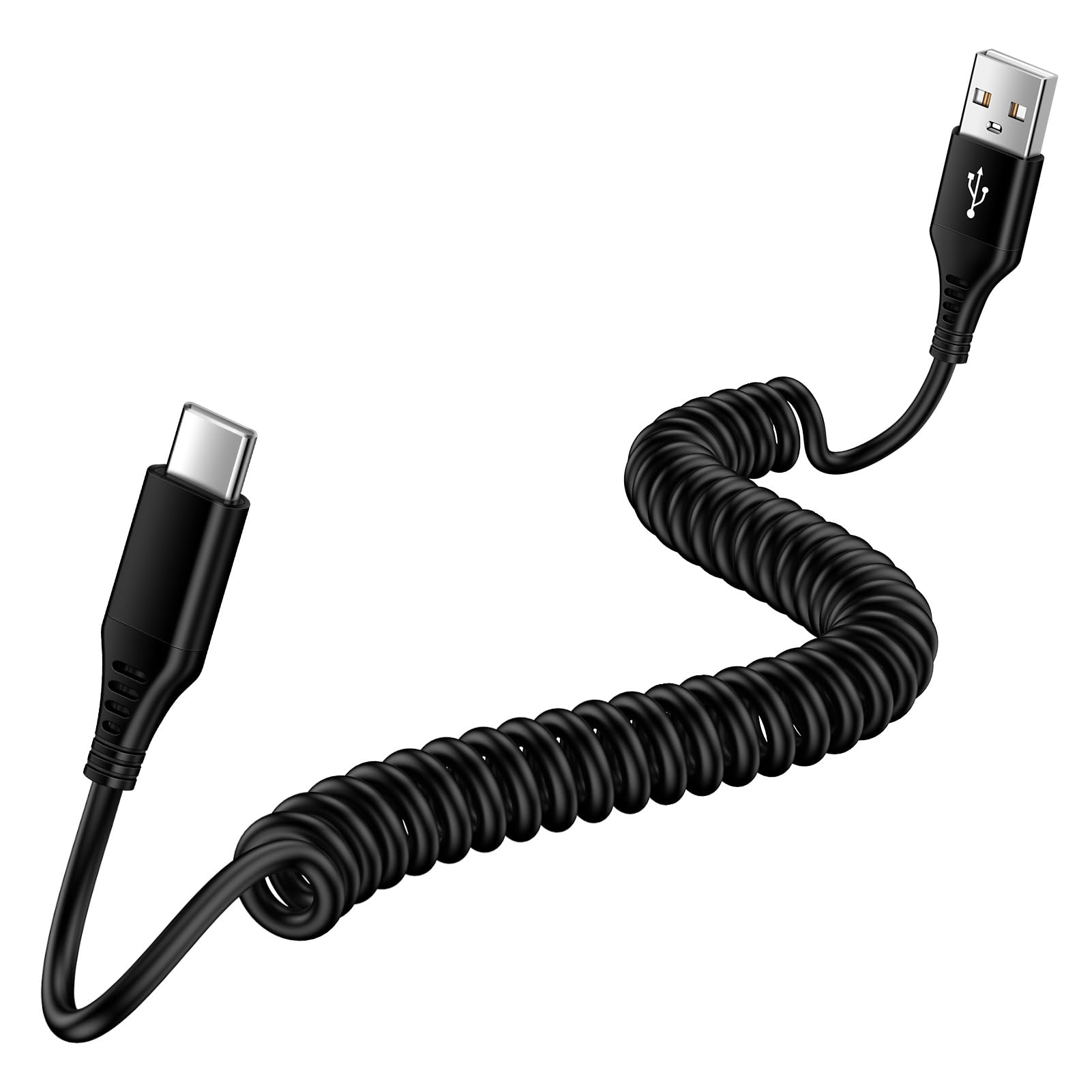 Car Charger Cable Curly Type-C Cable Coiled 6ft for Android,Samsung Galaxy  S24 Ultra/S23 FE, Motorola,Pixel 9,iPhone Retractable Coiled USB A to USB C