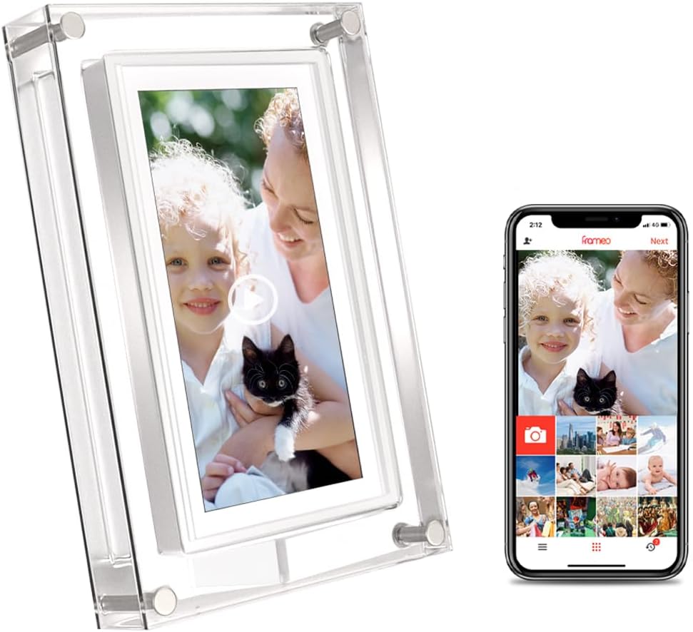 HAKRDRDOFRAMEO 5 Inch Smart WiFi Acrylic Digital Photo Frame IPS LCD Touch Screen, Auto-Rotate Portrait and Landscape, Built in 32GB Memory,Gift Choose Acrylic Digital Picture Frame