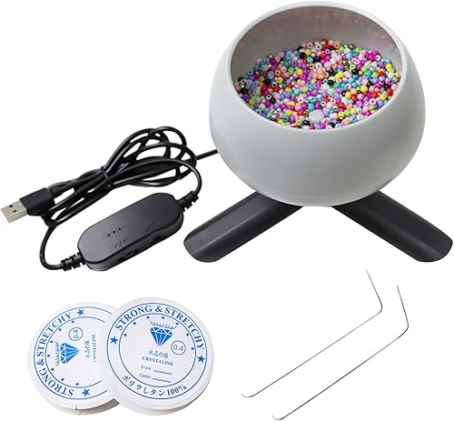 Cuenco giratorio de cuentas eléctrico con cuentas de velocidad ajustable con agujas de cuentas curvas y cuerda elástica, kit giratorio de cuentas de