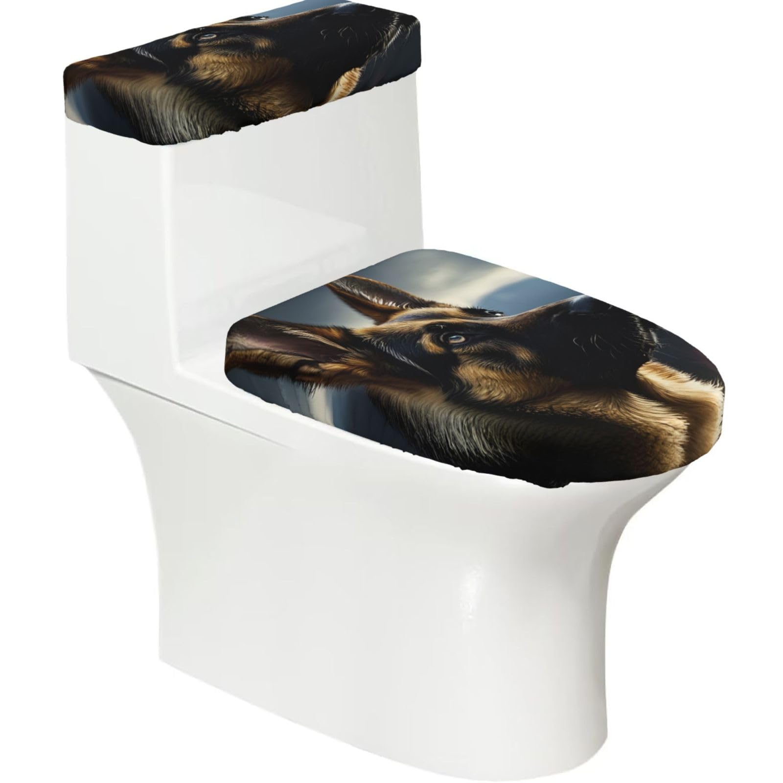 X Psblty German Shepherd Toilet Seat Cover Set 2 Piece Bathroom Decor Toilet Lid Cover With Tank Top Cover Stretch Fit Soft Fabric For Home 15-21 Inch