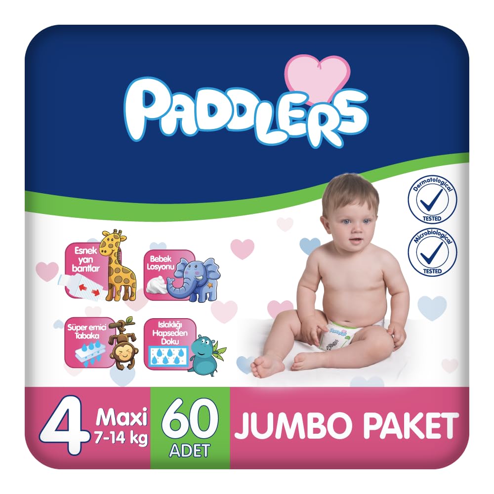 Paddlers Bebek Bezi 4 Numara Maxi (7-14 Kg) 60 Adet – Jumbo Paket