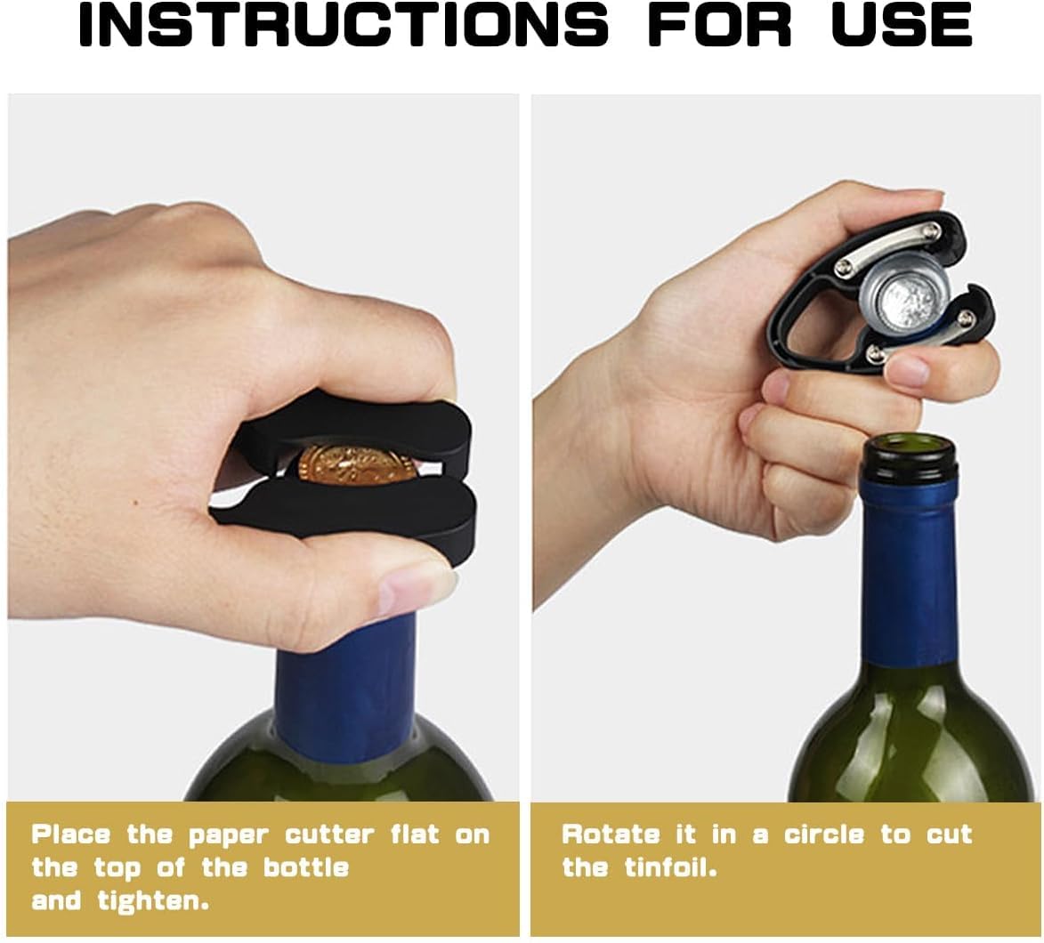 Cortadores Magnéticos de Láminas de Vino, Cuchillas de Acero Inoxidable Removedor de Láminas para Botellas de Vino Cortador de Láminas de Vino de Doble Hoja Accesorios para Abrir Botellas(negro)