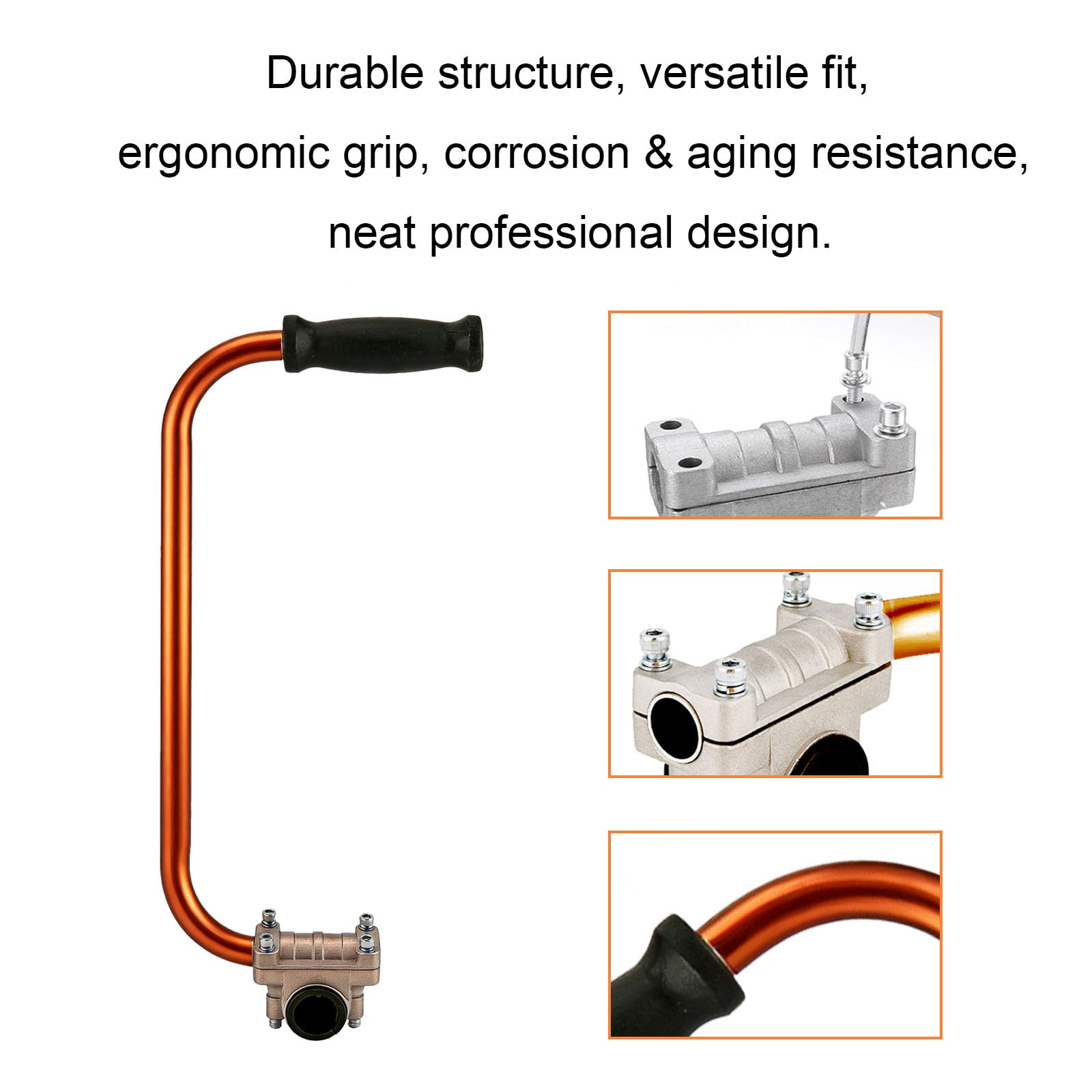 Mango ergonómico para recortadora de cuerda, naranja, mango de extensión de 15 pulgadas con abrazadera de soporte, espaciadores de goma de 26 mm/28 mm, arandelas de goma, llave Allen incluida, para