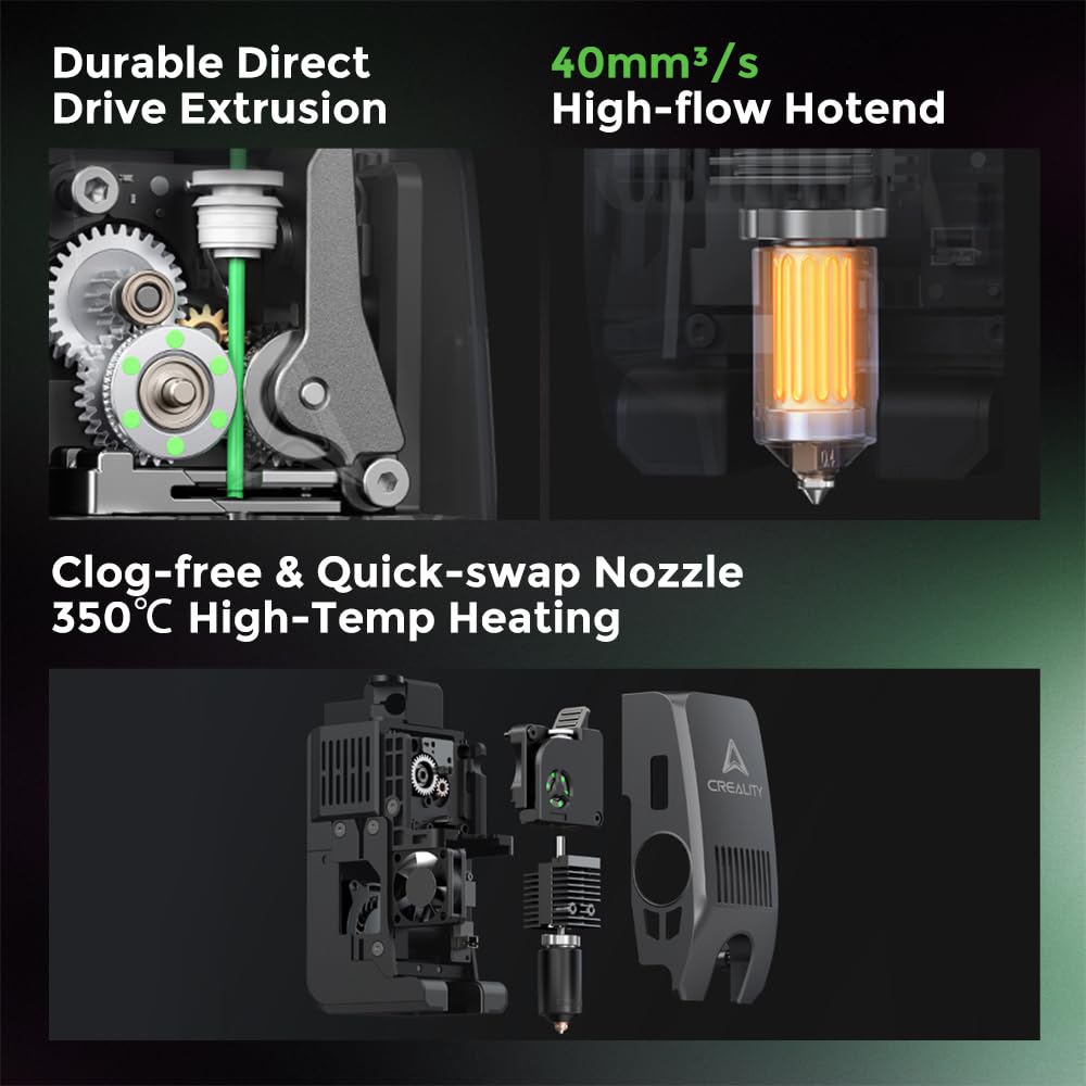 Creality K2 Plus 3D-Drucker, kompatibel mit mehrfarbigem Druck, der CFS benötigt, maximale Geschwindigkeit 600 mm/s, Servomotorsystem 350 ℃, Direktantrieb Extruder