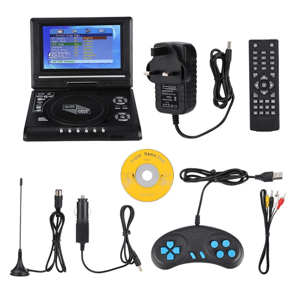 Lettore portatile, 7,8 Pollici Lettore DVD Portatile con 800 mAh Batteria Ricaricabile, 270 Gradi Display Rotante Supporto Schede SD e USB, Radio FM Lettore DVD per Auto per Viaggi. (EU)