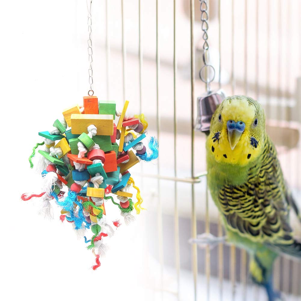 3PCS Bird Chewing Toy Set | Colorful Blocks String/Frosted Rod/Ladder Swing | Wood Parrot Biting Toy | Cage Accessory for Parrots & Small Birds