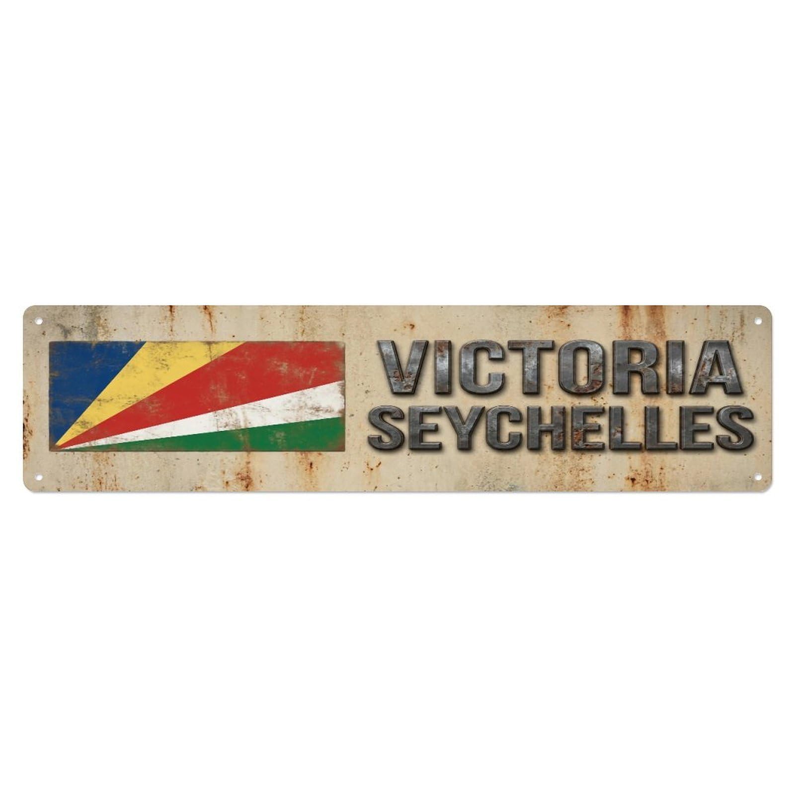 Okahys 4X16inch(10X40cm) Vintage Victoria Seychelles Flag Decor Rustic Travel Metal Tin Sign