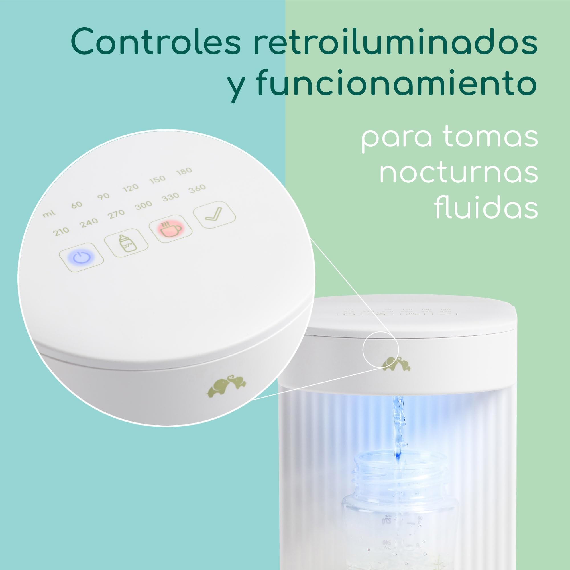 Bebeconfort Preparador Biberones Instantáneo, Temperatura Precisa En Segundos, Silencioso, Calentador Rápido de Biberones, Dispensador Agua (80°C), Depósito 1,1l, Memoria, Autolimpiable, Compacto