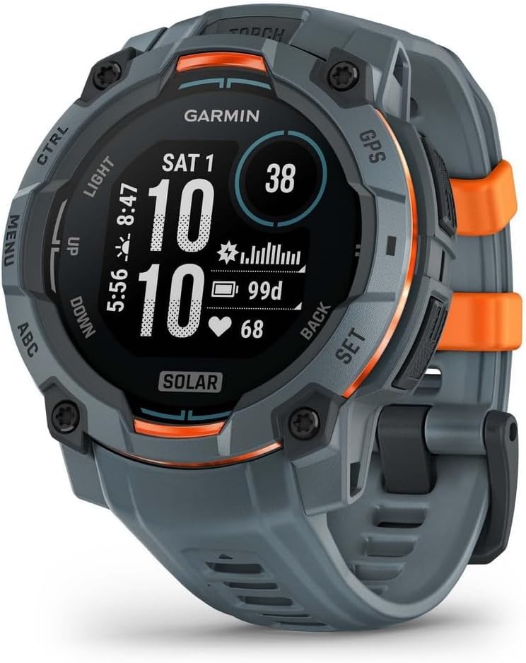 Garmin Instinct® 3 45mm, Solar Charged Display, Rugged Outdoor GPS Smartwatch, Metal-Reinforced Bezel, Built-in Flashlight, Spark Orange (Renewed)