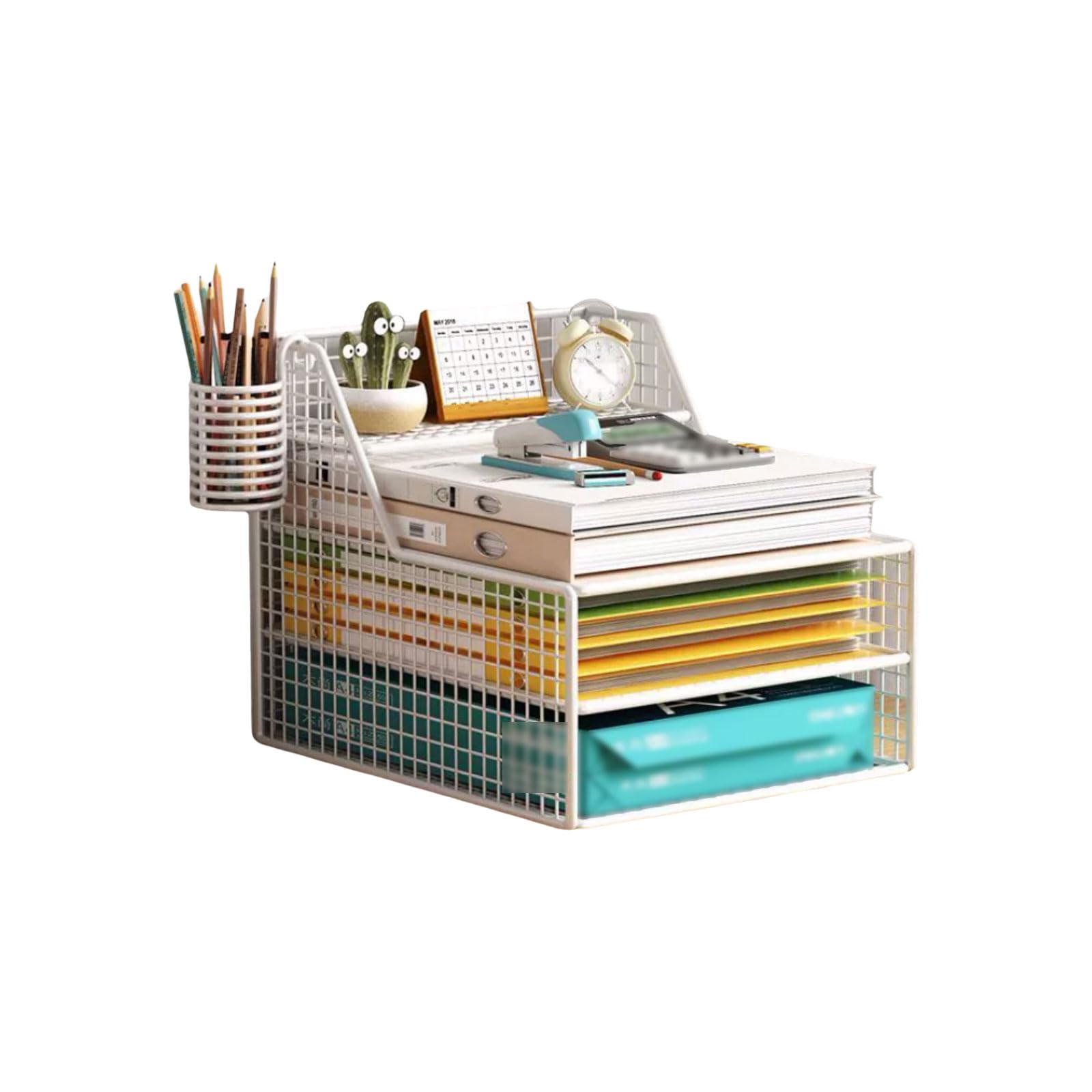 Bureau de bureau, construction en fer durable avec porte-stylo, aucune installation nécessaire, solution de rangement élégante pour la maison et le bureau, design fonctionnel pour l'espace de travail