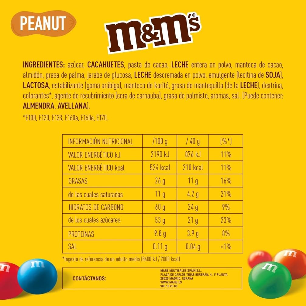 M&M's CACAHUETE Bolitas Chocolate con Leche Relleno de Cacahuete 200g