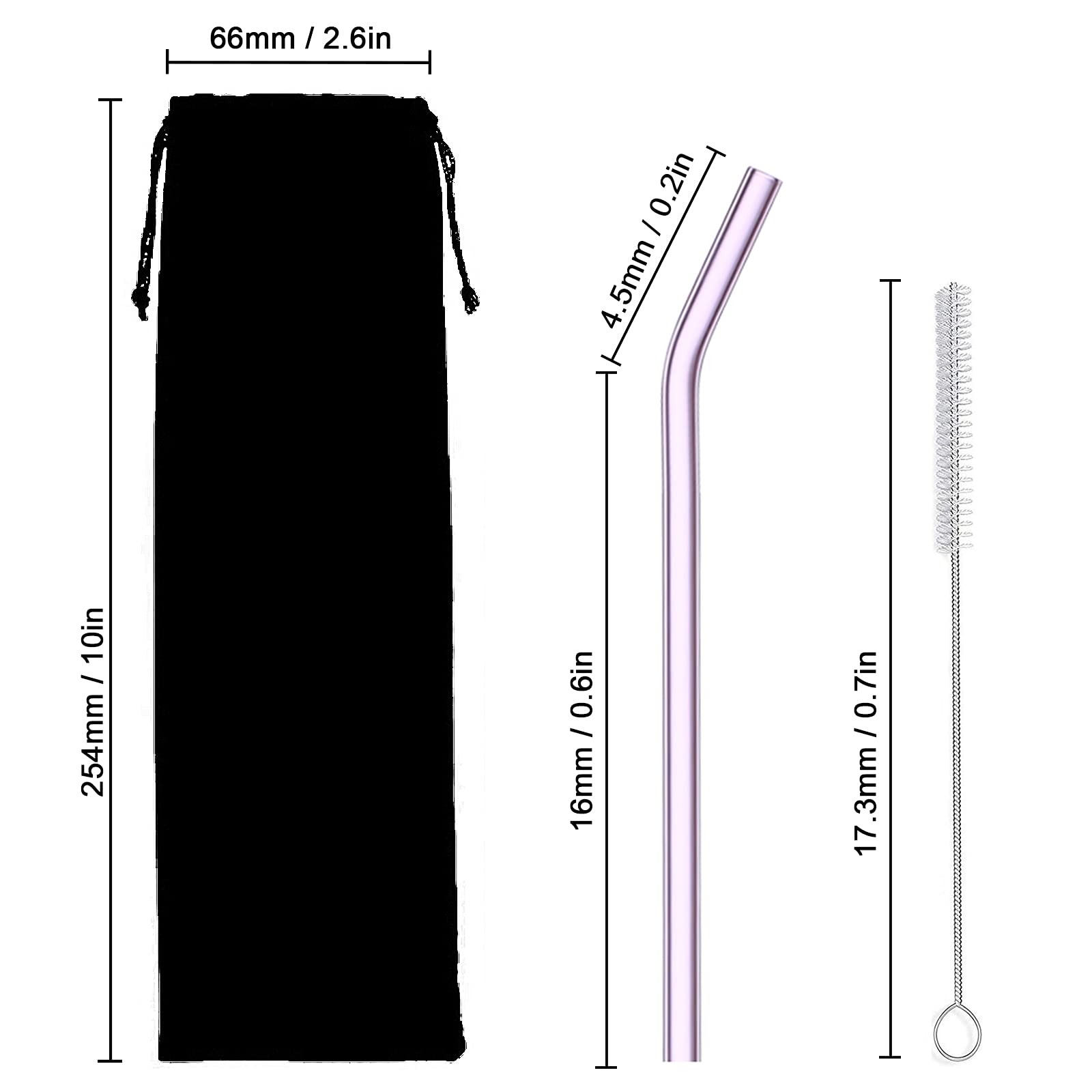 bremermann - Set di 6 cannucce in Vetro, per Cocktail, Diverse Lunghezze, riutilizzabili, Trasparenti o Colorate, con 2 spazzole per la Pulizia, Vetro, Multicolore, 25 cm